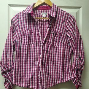 Women's Croft & Barrow Pink Plaid Blouse Size S